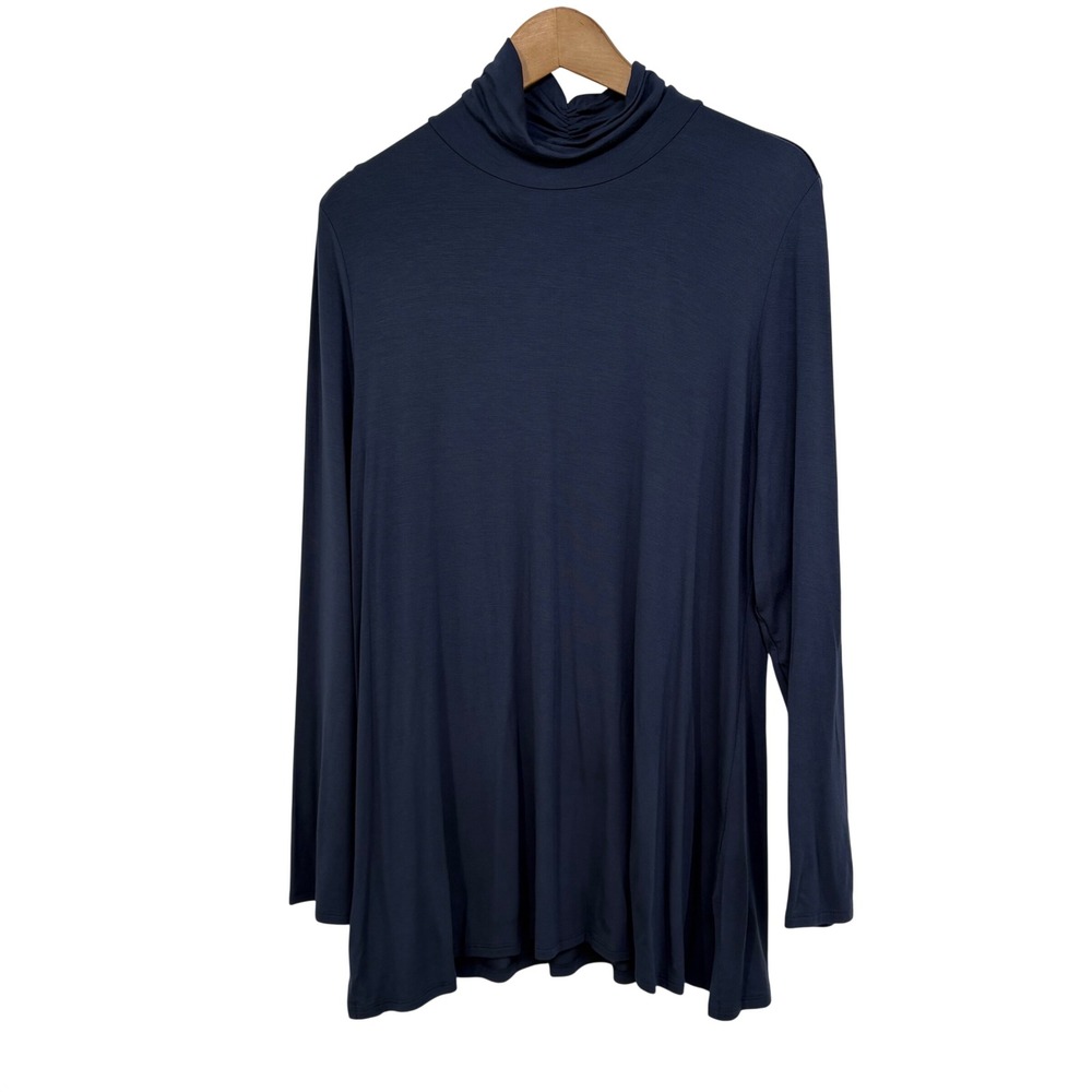 Soft Surroundings Navy Blue Mock Neck Long Sleeve Tunic Top XL Soft Stretch